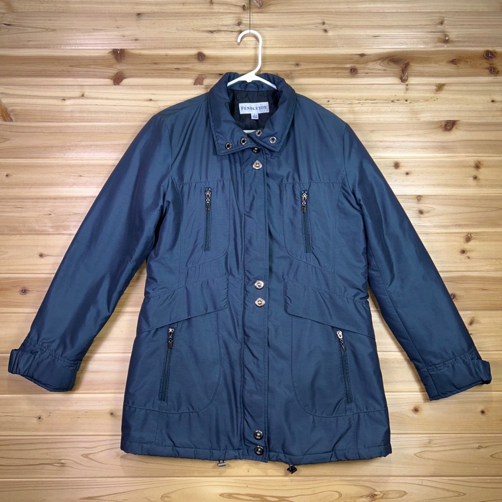 Pendleton Jacket Womens Large Dark Green Gray Parka Rain Coat Snow Jacket